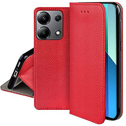 Htdmobiles Housse etui portefeuille avec coque interieure en silicone pour Xiaomi Redmi Note 13 4G + film ecran - ROUGE MAGNET