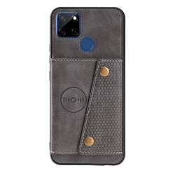 Coque en TPU + PU anti-scratch, feuille magnétique intégrée pour véhicule avec porte-cartes, gris pour votre Realme C12