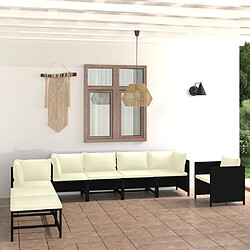 vidaXL Salon de jardin 8 pcs avec coussins Résine tressée Noir