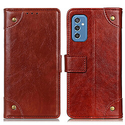 Etui en PU texture nappa, bouton décoratif en laiton marron pour votre Samsung Galaxy M52 5G