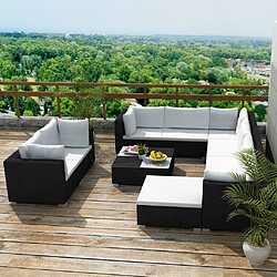 Maison Chic Salon de jardin 10 pcs + coussins - Mobilier/Meubles de jardin - Table et chaises d'extérieur Résine tressée Noir -MN97882