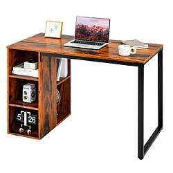 Helloshop26 Bureau d'ordinateur avec bibliothèque bureau informatique avec 5 compartiments cadre en métal table d'ordinateur 115 x 59,5 x 75 cm marron 20_0005653