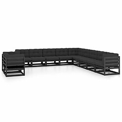 Maison Chic Salon de jardin 11pcs + coussins - Mobilier/Meubles de jardin - Table et chaises d'extérieur Noir Bois de pin massif -MN72356