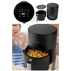 NEDIS FRITEUSE sans huile 1500W à AIR CHAUD 3L Minuteur : 30 min Analogique Aluminium / Noir frites, steak, pizza, pilons de poulet, ailes