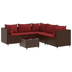 vidaXL Salon de jardin 6 pcs avec coussins Marron Résine tressée