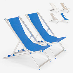 Beach And Garden Design 2 transats chaises de plage pliantes réglables en aluminium Riccione Gold, Couleur: Bleu