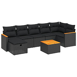 Maison Chic Ensemble Tables et chaises d'extérieur 8 pcs avec coussins,Salon de jardin noir résine tressée -GKD409376