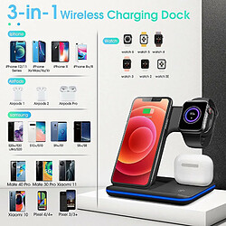 Acheter Chrono Chargeur sans fil, station de charge rapide 15W Station de charge 3 en 1 compatible avec les séries Apple iPhone Apple Watch 2/3/4/5 AirPods, chargeur rapide pour téléphones compatibles Samsung Huawei Qi,(noir)