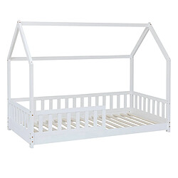 Pegane Lit cabane pour enfant en bois coloris blanc - Longueur 195 x Profondeur 98 x Hauteur 145,5 cm