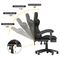 RATTANTREE Chaise de Gaming avec Repose-Pied, Chaise Gaming Racing, Dossier Inclinable à 155, Avec support lombaire, Fauteuil gamer Ergonomique, Siege Gaming avec Appui-tête, Noir