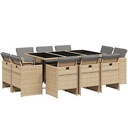 Maison Chic Ensemble à manger d'extérieur 11 pcs avec coussins,Salon de jardin,Mobilier de jardin mélange beige -GKD853932