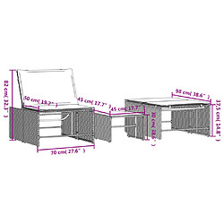 vidaXL Chaises longues lot de 2 avec table gris clair résine tressée pas cher