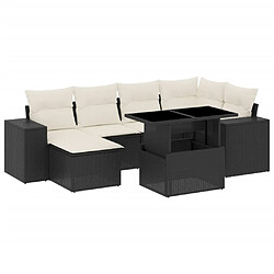 vidaXL Salon de jardin 7 pcs avec coussins noir résine tressée