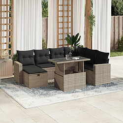 vidaXL Salon de jardin 8 pcs avec coussins gris clair résine tressée