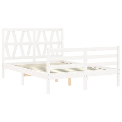 Maison Chic Lit adulte - Cadre Structure de lit avec tête de lit Contemporain blanc 140x200 cm bois massif -MN82286 pas cher