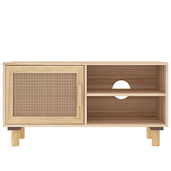 Avis vidaXL Meuble TV Marron 80x30x40cm Bois de pin massif et rotin naturel