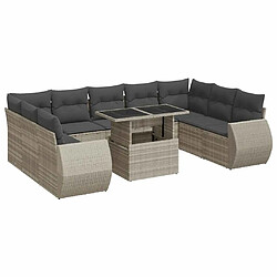 vidaXL Salon de jardin avec coussins 10 pcs gris clair résine tressée