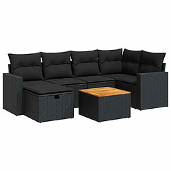 vidaXL Salon de jardin 7 pcs avec coussins noir résine tressée