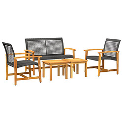 Maison Chic Salon de jardin 5 pcs | Ensemble de Table et chaises | Mobilier d'Extérieur noir résine tressée et bois d'acacia -GKD63531