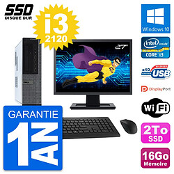 PC Dell 990 DT Ecran 27" Intel Core i3-2120 RAM 16Go SSD 2To Windows 10 Wifi - Occasion