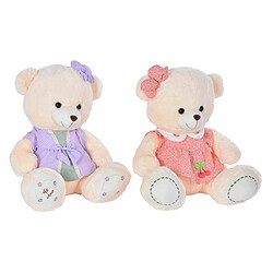 Ours en peluche DKD Home Decor Robe 42 x 20 x 50 cm Beige Rose Lila Enfant Ours (2 Unités)