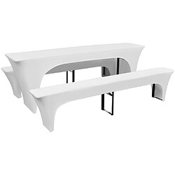 vidaXL Housses de table et bancs Extensibles 3 pcs Blanc 220x70x80 cm