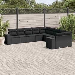 Maison Chic Salon de jardin 10 pcs avec coussins, Ensemble Tables et chaises d'extérieur noir résine tressée -GKD706751