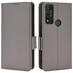 Etui en PU texture litchi, fermoir magnétique avec support pliable, gris pour votre TCL 4X 5G T601DL