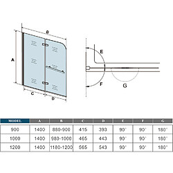 Pare-baignoire 120x140cm pivotant 180°en 6mm pas cher