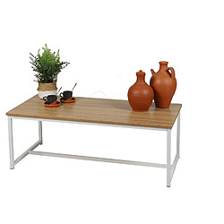 Toilinux Table basse Casa Blanca en Panneaux de particules et Métal - L.100 cm x H.39 cm - Beige et Blanc