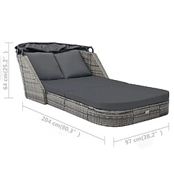 Helloshop26 Transat chaise longue bain de soleil lit de jardin terrasse meuble d'extérieur avec auvent résine tressée anthracite 02_0012279 pas cher