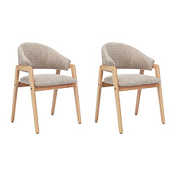 Vente-Unique Lot de 2 chaises avec accoudoirs en tissu bouclette et bois d'hévéa - Taupe et naturel - SOLUNA