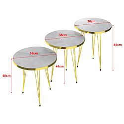 Helloshop26 Set de 3 tables d'appoint rondes gigognes marbre blanc or 03_0008411