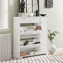 SoBuy FSR104-W Armoire à Chaussures, Commode à Chaussures avec 2 abattants, 2 tiroirs, 1 porte et 1 compartiment ouver