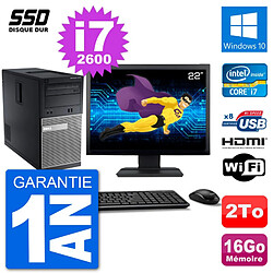 PC Dell 3010 MT Ecran 22" i7-2600 RAM 16Go Disque Dur 2To HDMI Windows 10 Wifi - Occasion