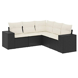 vidaXL Salon de jardin 5 pcs avec coussins noir résine tressée