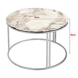 Helloshop26 Table basse ronde 50 x 80 cm marbre blanc argent 03_0008423