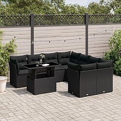 vidaXL Salon de jardin 9 pcs avec coussins noir résine tressée