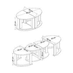 Helloshop26 Set de 4 Tables basses ovales gigognes effet chêne / anthracite 03_0008524