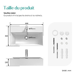 EMKE Vasque à Poser en céramique, Lavabo rectangulaire en céramique avec Trou de débordement, blanc brillant - 60 x 36 x 13 cm pas cher