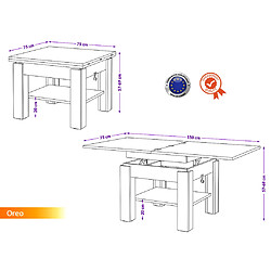 Acheter Dusine TABLE BASSE OREO BOIS / GRIS RELEVABLE + EXTENSIBLE JUSQU' 150 CM