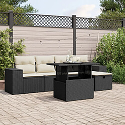 vidaXL Salon de jardin 6 pcs avec coussins noir résine tressée