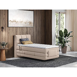 Vente-Unique Ensemble complet boxspring tête de lit capitonnée + sommiers relaxation électrique + matelas + surmatelas - 100 x 200 cm - Tissu - Beige - LODI de PALACIO