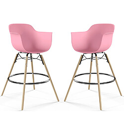 ICONIK INTERIOR Tabouret de Bar - Design Scandinave - Pieds en Bois - Lot de 2 - Nordika Rose