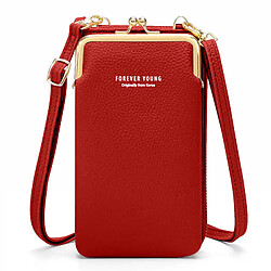 Avizar Pochette Bandoulière Smartphone Simili cuir grainé Multi-compartiments Rouge