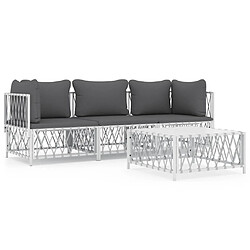 vidaXL Salon de jardin 4 pcs avec coussins blanc acier