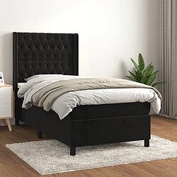 Maison Chic Lit adulte- Lit + matelas,Sommier à lattes de lit avec matelas Noir 90x190 cm Velours -GKD52057