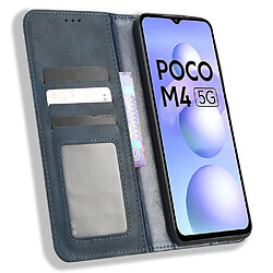 Etui en PU texture rétro, absorption magnétique avec support pour votre Xiaomi Poco M4 5G - bleu