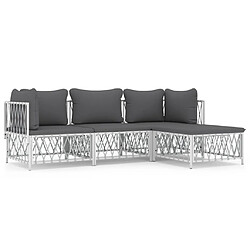 vidaXL Salon de jardin 4 pcs avec coussins blanc acier