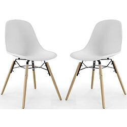 ICONIK INTERIOR Chaise de Salle à Manger - Design Scandinave - Pieds en Bois - Lot de 2 - Skögur Blanc